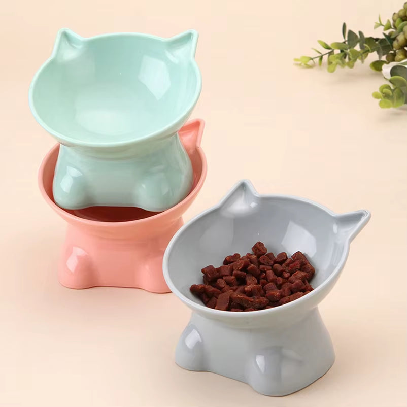 Hot-Selling Nordic Style Pet Bowl Cervical Vertebra Protection Cat Bowl Anti-Tip Plastic Inclined Mouth Cat Bowl Pet Supplies